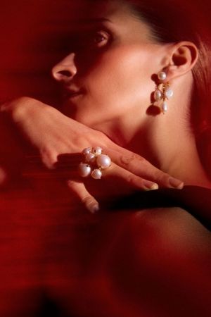 STATEMENT RING ENSEMBLE PEARLS GOLD PLATED