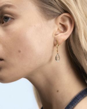 BRANCH SHAPED STUD EARR GREEN  GOLD PLATED