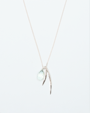NECKL LEAVES GREEN AMETHYST SILVER 