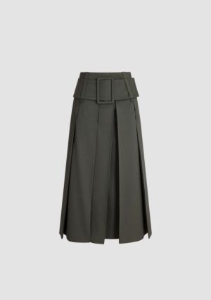BELTED PLEATED MIDI SKIRT IVY GREEN 758G