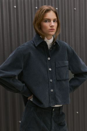 CROPPED OVERSIZE SHIRT  575 STORM BLUE