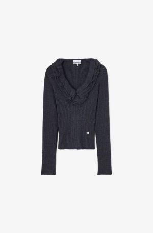 RIBBED MERINO FRILL TOP PHANTOM 252