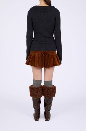 RIBBED MERINO FRILL TOP PHANTOM 252