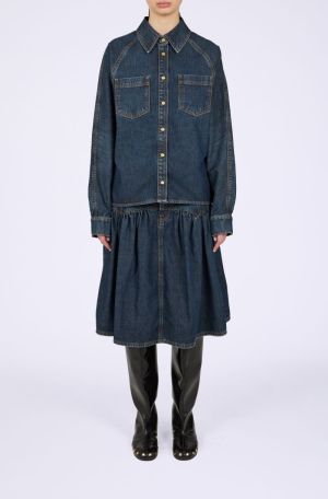 SLUB MIX DENIM BATWING SHIRT DARK BLUE VINTA