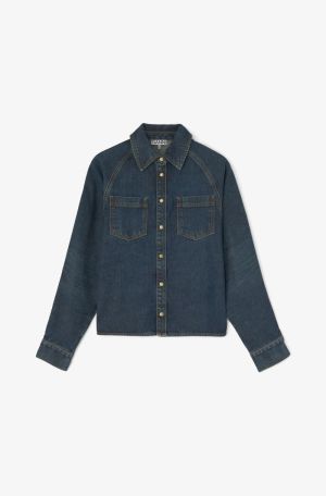 SLUB MIX DENIM BATWING SHIRT DARK BLUE VINTA