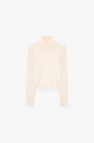 MERINO TURTLENECK LACE DETAILS EGRET