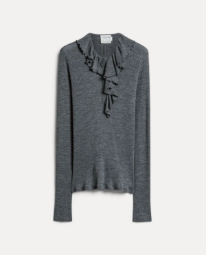 WOOL RIBBED JERSEY RUFFLES T-S GREY 7035