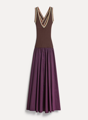 POPLINE DRESS RIBBED STRETCH V BERRY 4000