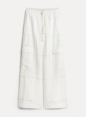 A JOUR EMBROID LINEN CARGO PAN COCONUT 0018