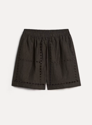 A JOUR EMBROID LINEN SHORTS NERO 8005